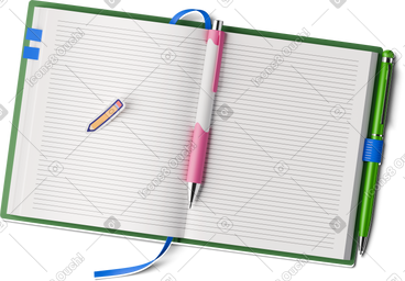 Top view of notebook pens and sticker PNG, SVG