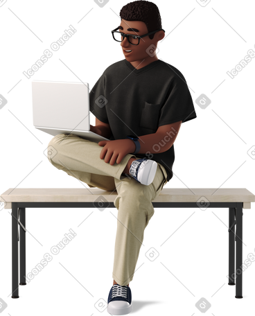 Man sitting with laptop and working PNG, SVG