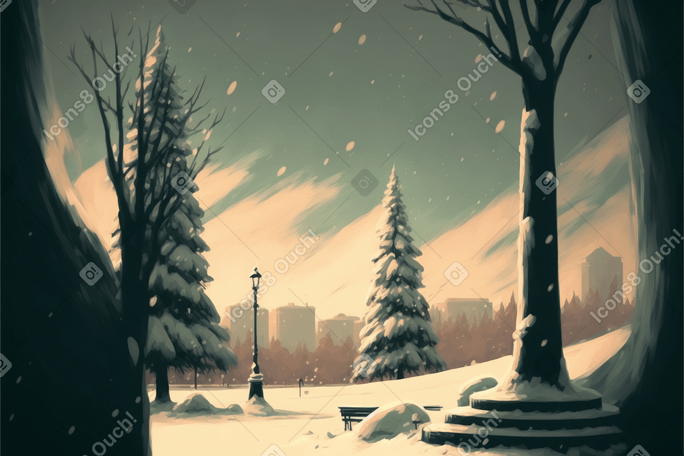 3D winter park background Illustration in PNG, SVG