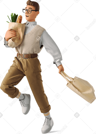 3D young man with shopping PNG, SVG