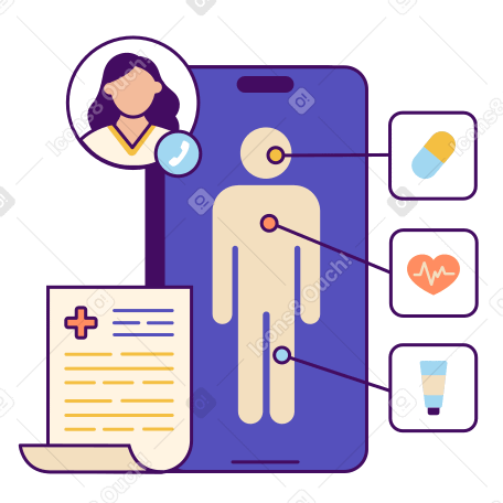 Illustrazione animata Appuntamento dal medico online nell'app per la salute in GIF, Lottie (JSON), AE