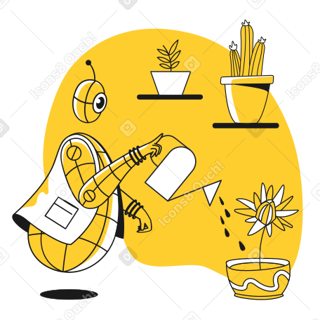 Robot watering a potted plant PNG, SVG