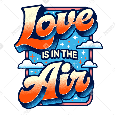 Der schriftzug „liebe liegt in der luft“ mit sternen- und wolkentext PNG, SVG