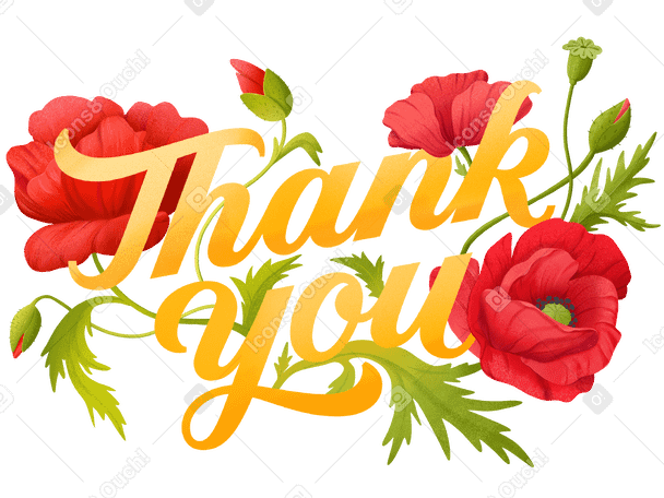 Red poppies wrap around lettering thank you PNG, SVG