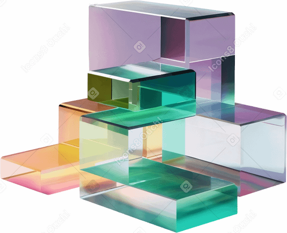 3D construction, composition with abstract glass cubes PNG, SVG