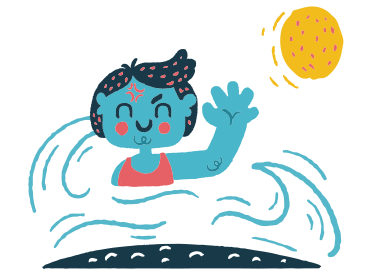 Person schwimmt im meer und winkt mit der hand PNG, SVG