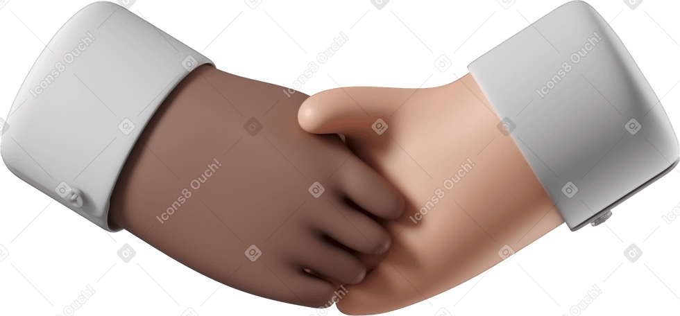 3D Handshake of brown skin and white skin hands Illustration in PNG, SVG