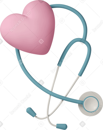 3D heart and stethoscope PNG, SVG