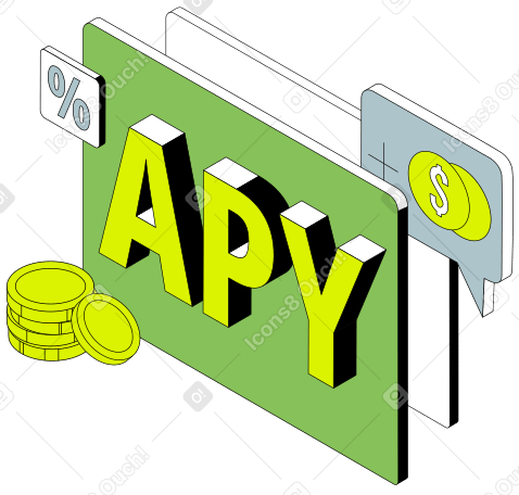 Надпись apy с монетами и текстом знака процента в PNG, SVG
