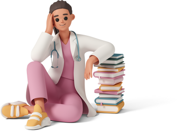Doctor sitting on the floor with books PNG, SVG