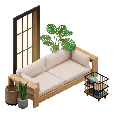 Isometric sofa by the window PNG, SVG