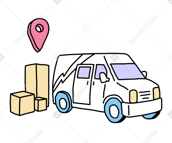 Автомобиль доставляет товары в коробках в PNG, SVG