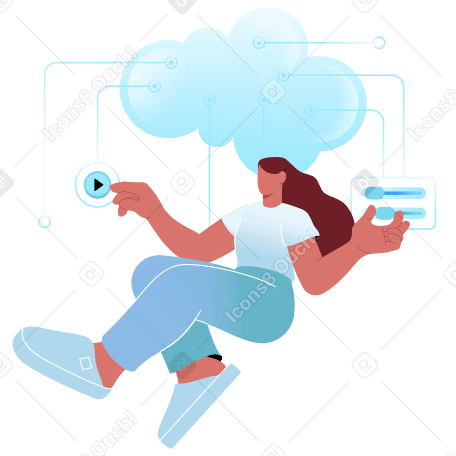 Saas с женщиной, использующей облачные приложения в PNG, SVG