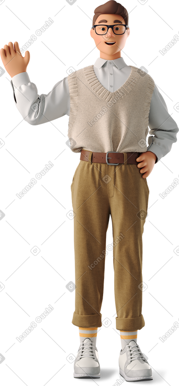 Young man standing and waving PNG, SVG