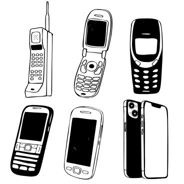 Different mobile phones through history PNG, SVG