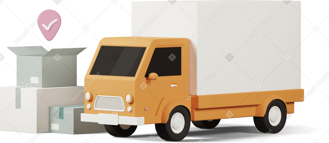 3D delivery truck and cardboard boxes Illustration in PNG, SVG
