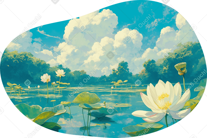 흰 연꽃 배경의 호수 PNG, SVG