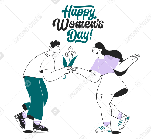 Lettering Happy Women's Day! with a man giving flowers to a girl text PNG, SVG
