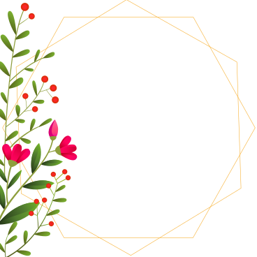 Instagram post with golden diamond frame and red small flowers PNG, SVG