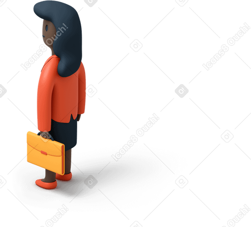 3D Back view of black businesswoman with briefcase looking left PNG, SVG