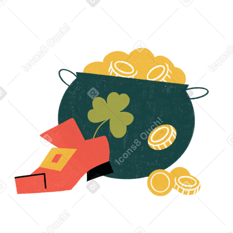 Pot with gold for St.patrick's day Illustration in PNG, SVG