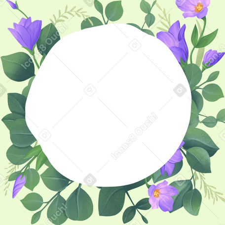 Green foliage and purple flowers and copy space PNG, SVG