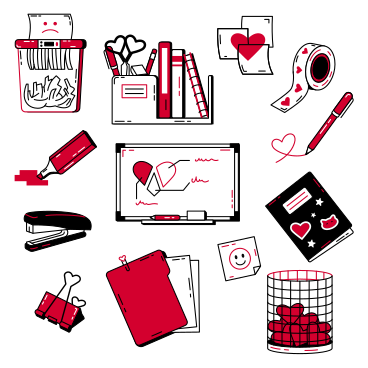 Red office supplies with hearts PNG, SVG