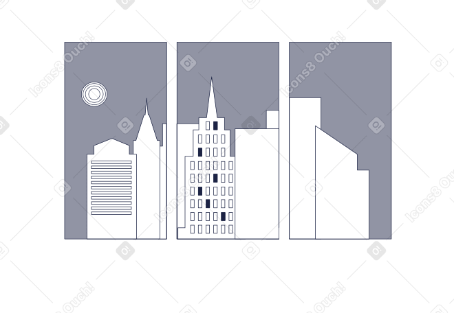 Illustration animée Megapolis de jour comme de nuit aux formats GIF, Lottie (JSON) et AE