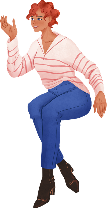 sitting woman in striped longsleeve and blue jeans PNG, SVG