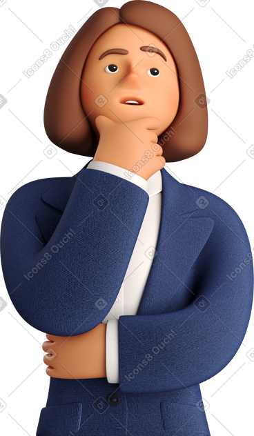 Pondering businesswoman in blue suit looking up PNG, SVG