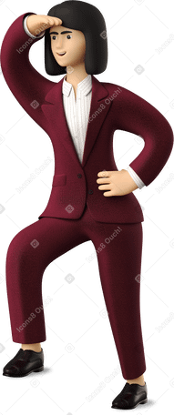 3D businesswoman in red suit looking into the distance PNG, SVG