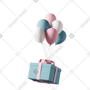 Present with balloon动态插图，格式有GIF、Lottie (JSON)、AE