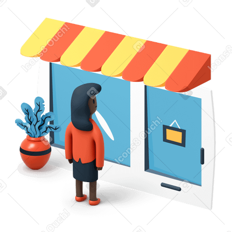 3D Черная женщина в костюме стоит перед магазином в PNG, SVG