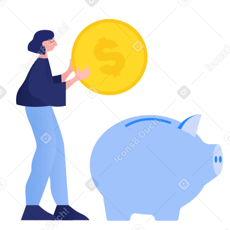 Woman saving dollars in piggy bank PNG, SVG