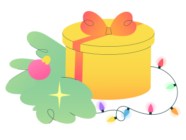 Runde geschenkbox mit weihnachtsbeleuchtung PNG, SVG