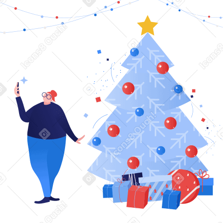 Christmas selfie Illustration in PNG, SVG