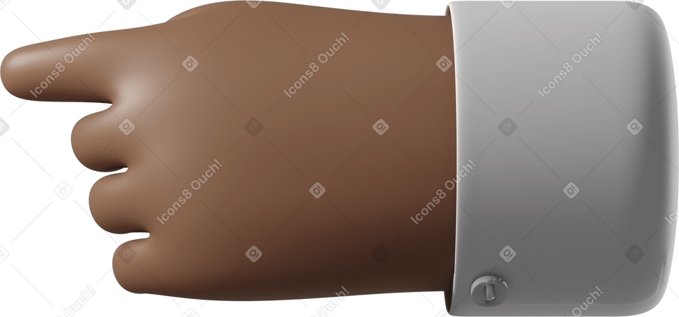 3D Dark brown skin hand pointing to the left PNG, SVG