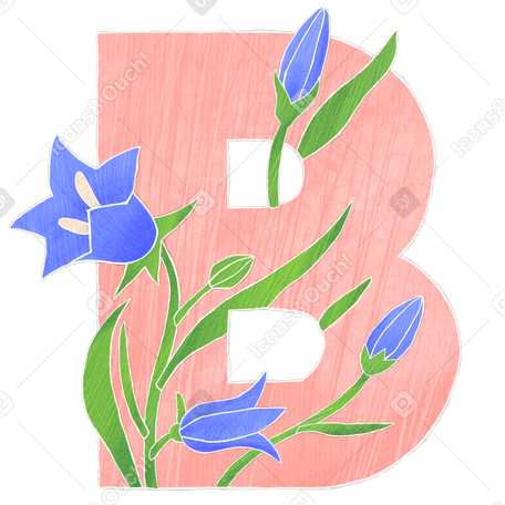 Pink letter b intertwined with blue bells PNG, SVG