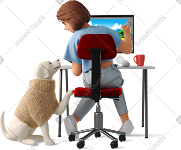 Woman working with dog PNG, SVG