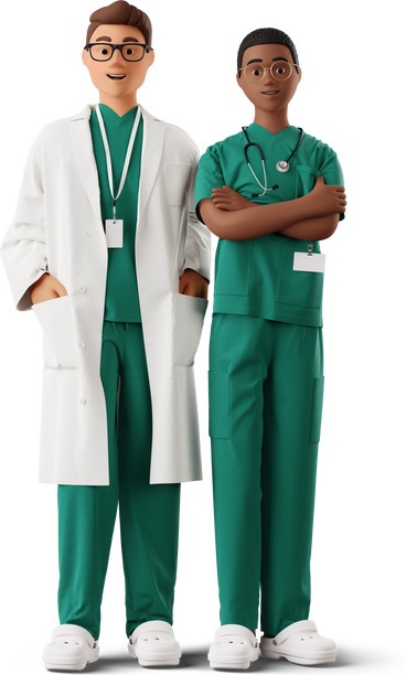 Женщина-врач и мужчина-врач стоят вместе в PNG, SVG