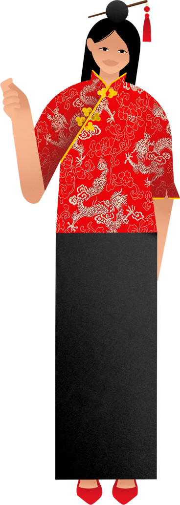 young woman in a red top with dragons PNG, SVG