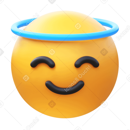 3D smiling face with halo Illustration in PNG, SVG