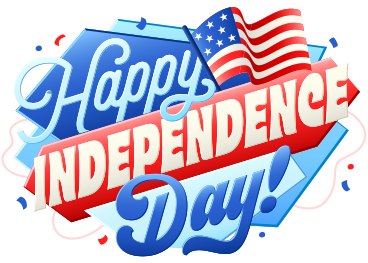 Schriftzug „happy independence day!“ mit us-flaggentext PNG, SVG