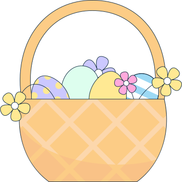 Корзина с пасхальными яйцами и цветами в PNG, SVG