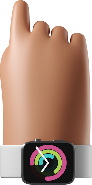 Vue arrière d'une main de peau bronzée avec smartwatch allumé pointant vers le haut PNG, SVG