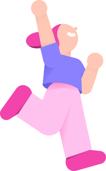 young woman jumping happily with hand up PNG, SVG