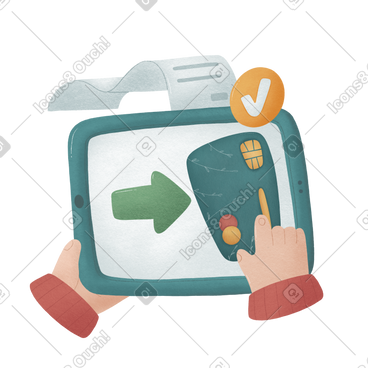 Hands holding an ipad and making an online card payment PNG, SVG