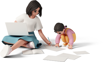 business mom working at laptop while her daughter drawing on her document PNG, SVG