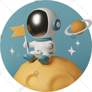 Cute astronaut sitting with flag PNG, SVG