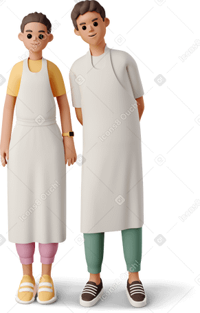 3D girl and boy with aprons Illustration in PNG, SVG